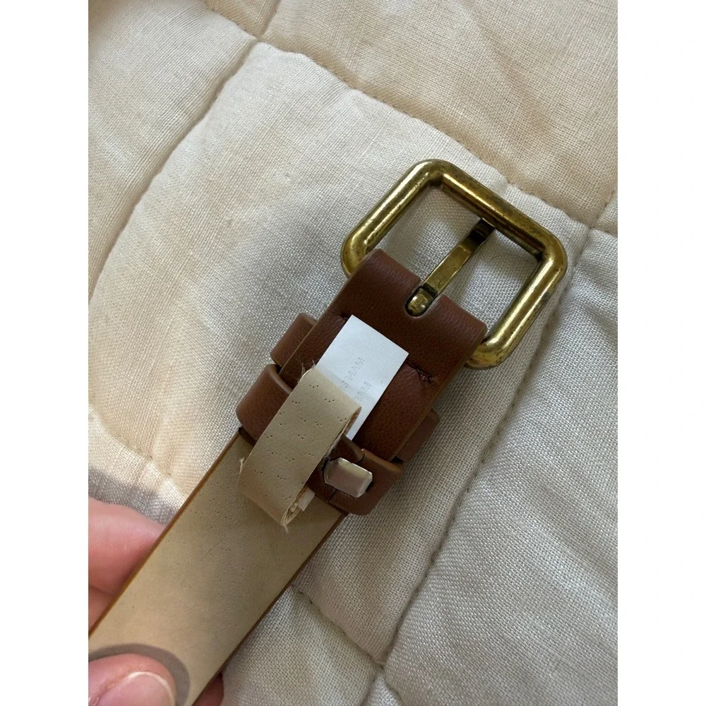 Brown Double Wrap Belt M Brass Dome Studded Faux Leather Boho Western Y2K Womens